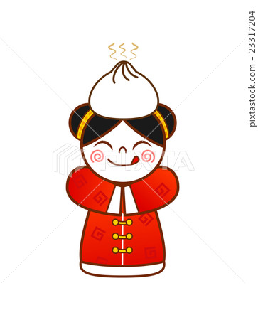 Girls in traditional Chinese costumes with meatball on their heads 23317204