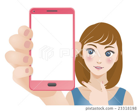 A woman pointing to a handsome smartphone 23318198