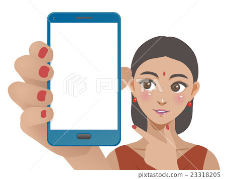 A woman pointing to a handsome smartphone 23318205