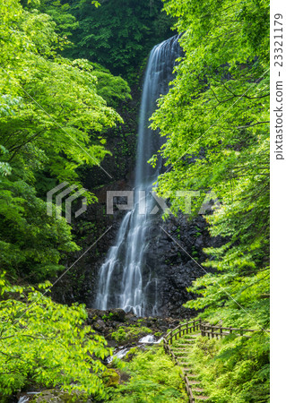 A tourist/nature image of a waterfall and fresh greenery (Shirai Falls, Ehime Prefecture). A tourist/nature image of a waterfall and fresh greenery (Shirai Falls, Ehime Prefecture). 23321179