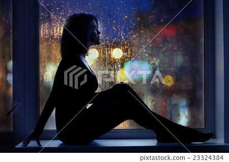 girl night lights of the city window girl night lights of the city window 23324384