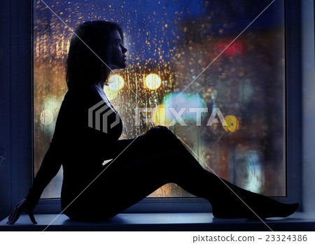 girl night lights of the city window girl night lights of the city window 23324386