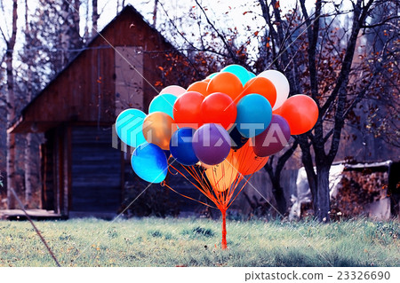 many colorful balloons nature landscape 23326690