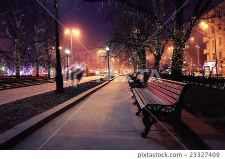 winter landscape with views of the city bench snowfall recreation concept 23327409
