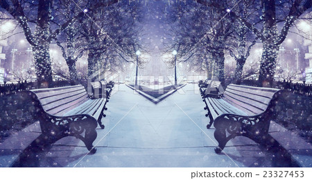 winter landscape with views of the city bench snowfall recreation concept winter landscape with views of the city bench snowfall recreation concept 23327453