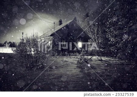 Winter night landscape village small house Winter night landscape village small house 23327539