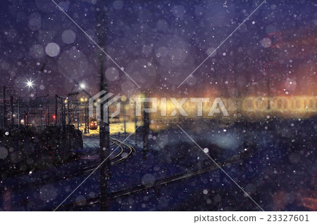 winter night view of the railway north landscape winter night view of the railway north landscape 23327601