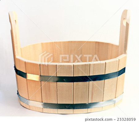 wooden bucket for a bath on a white background 23328059
