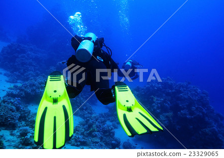 Stock Photo: One diver underwater