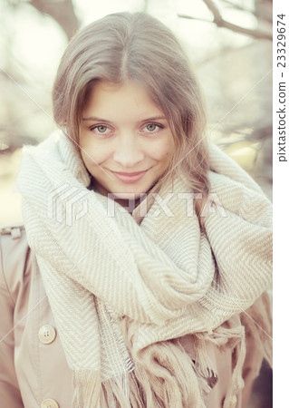 woman scarf coat warm toning woman scarf coat warm toning 23329674