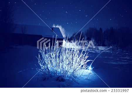 Winter night landscape village small house Winter night landscape village small house 23331997
