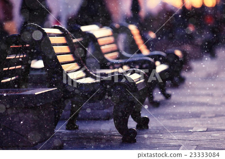 winter landscape with views of the city bench snowfall recreation concept winter landscape with views of the city bench snowfall recreation concept 23333084