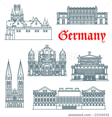 German architectural landmarks icon in thin lines German architectural landmarks icon in thin lines 23334542