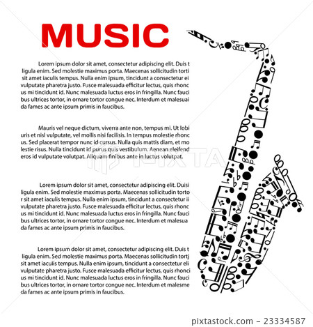 Musical poster with notes in a shape of saxophone - Stock Illustration ...