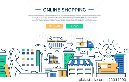 Online shopping line flat design banner with a Online shopping line flat design banner with a 23334600