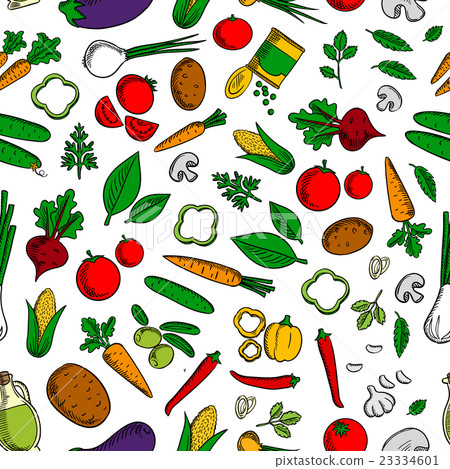 Vegetable salad ingredients seamless pattern 23334601