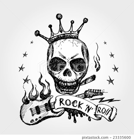 Rock and roll skull guitar . Hand drawing. 23335600