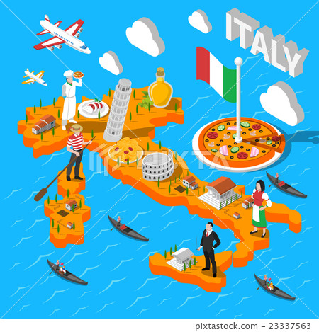 Italy Isometric Sightseeing Map For Tourists Italy Isometric Sightseeing Map For Tourists 23337563