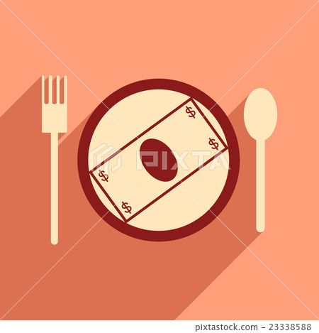 Modern flat icon with shadow bill on the plate Modern flat icon with shadow bill on the plate 23338588