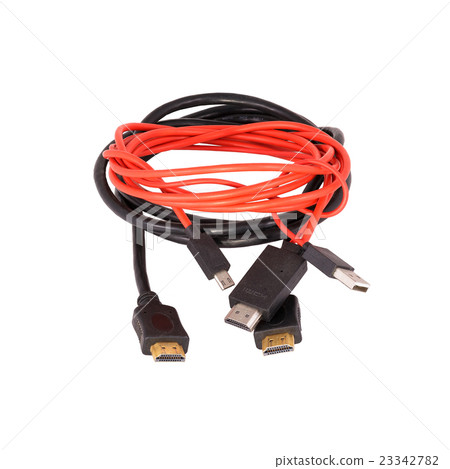 Red with Black HDMI cable isolated 23342782