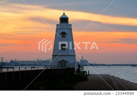 Old Sakai lighthouse dusk early summer Together with the orange sky 23344099