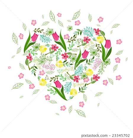 Vector floral background with herbs, tulips  23345702