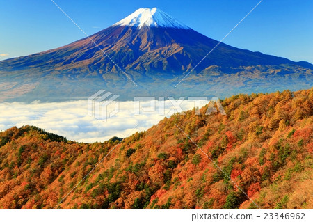 Ridges of autumnal leaves seen from the three passes · Unkai and Mt. Fuji 23346962