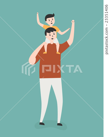 Father Carrying His Son On Shoulders. 23351406