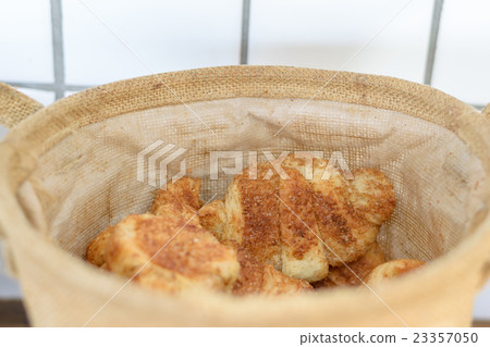 Croissant Bread in Fabrics bags,selective focus 23357050