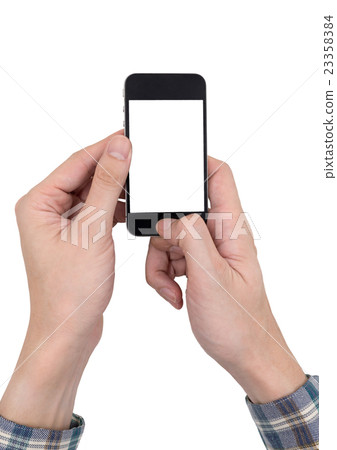 Male hands holding a mobile phone Male hands holding a mobile phone 23358384