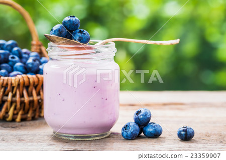 Blueberries yogurt in jar 23359907
