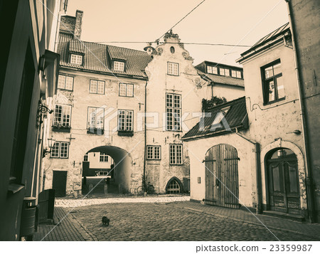 Retro styled photo of street in Riga, Latvia Retro styled photo of street in Riga, Latvia 23359987