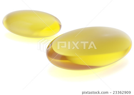 Two yellow pills omega 3 isolated on white Two yellow pills omega 3 isolated on white 23362909