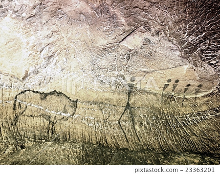 Buffalo hunting.Paint of human hunting on cave wal Buffalo hunting.Paint of human hunting on cave wal 23363201