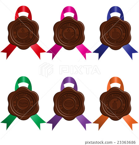 Set of vintage coffee wax seals with ribbons 23363686