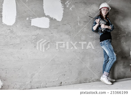 wall building repairs woman with equipment wall building repairs woman with equipment 23366199