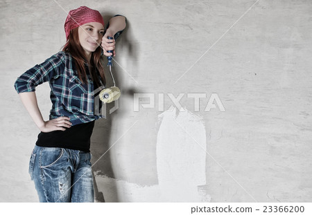 wall building repairs woman with equipment wall building repairs woman with equipment 23366200