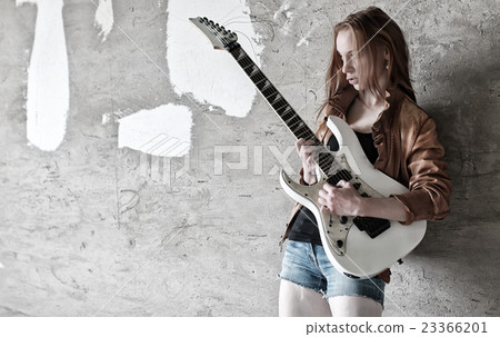 girl with electric guitar rock girl with electric guitar rock 23366201