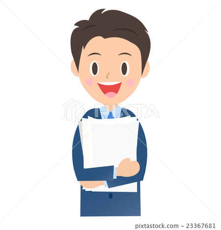Illustrative material of a businessman holding a document, a male office worker 23367681