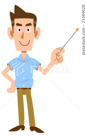 一個穿著短袖襯衫的年輕人有一根指點桿 23369026