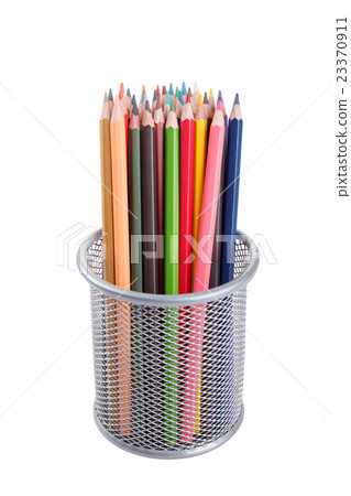 colors pencils in a basket container 23370911