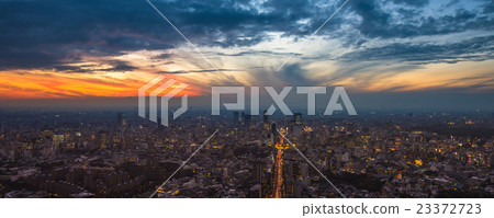 Tokyo sunset aerial panoramic view 23372723