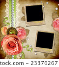 Vintage background with  roses, lace, ribbon 23376267