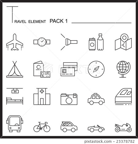 Travel Element Line Icon Set.Pack 1.Mono pack. 23378782
