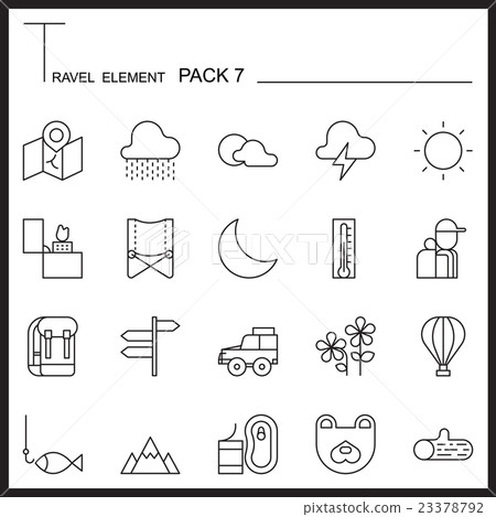 Travel Element Line Icon Set 7.Camping thin icons. 23378792