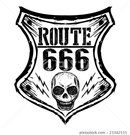 black route 666 sign on a white background. 23382531