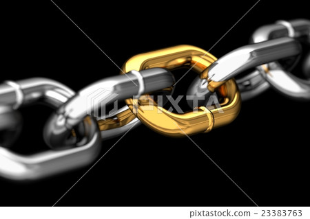 Golden link in a chain concept, 3D render Golden link in a chain concept, 3D render 23383763