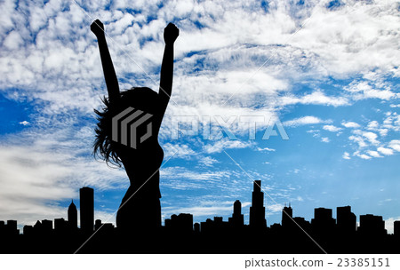 Silhouette of the happy woman Silhouette of the happy woman 23385151