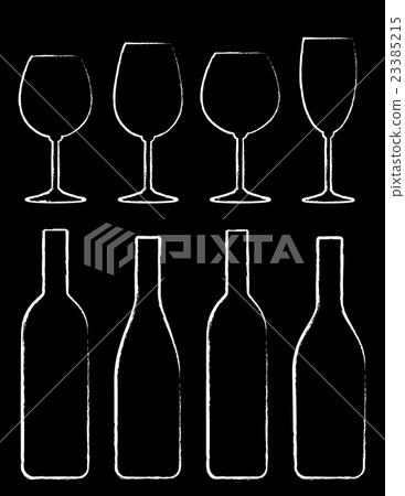 Stock Illustration: chalk wine bottle and glass set