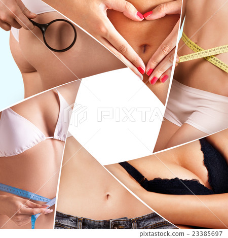 Collage of woman body parts Collage of woman body parts 23385697
